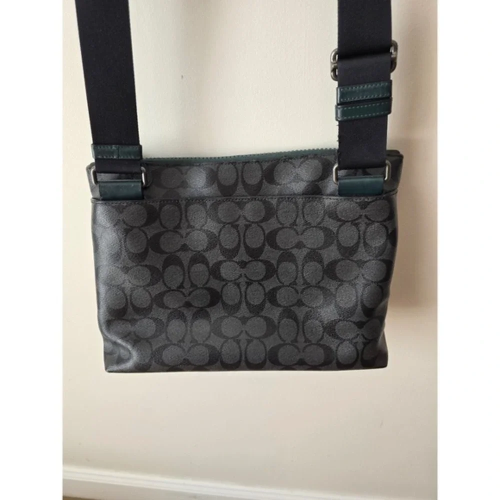 Coach‎ Signature Monogram Crossbody Bag Charcoal Black Green C0755 Messenger